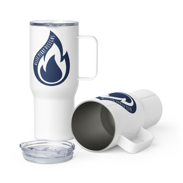 Navy Flame Travel mug with a handle