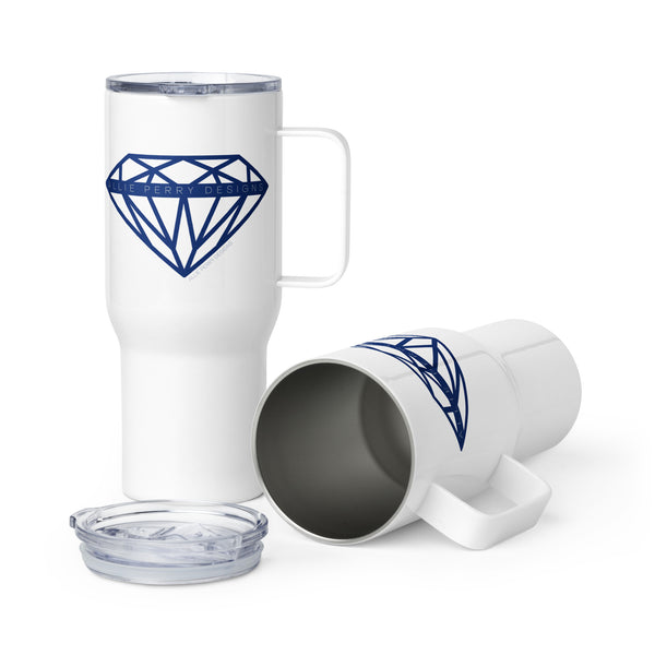 Navy Diamond Travel mug with a handle