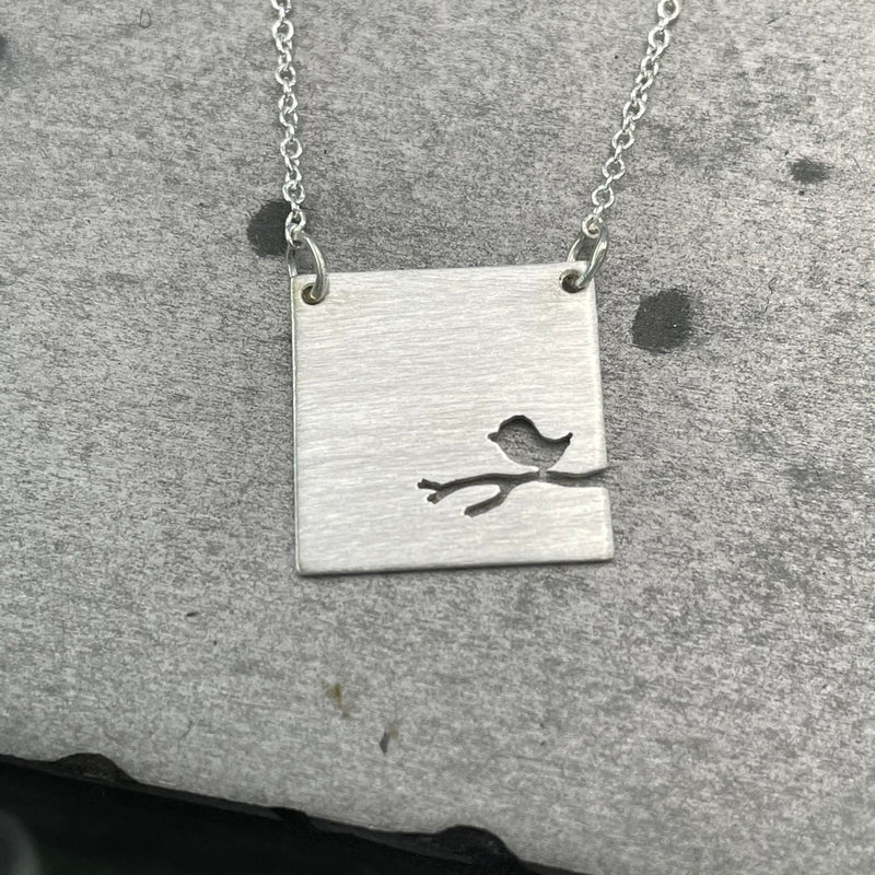 Square Necklace Series - Bird on a Branch