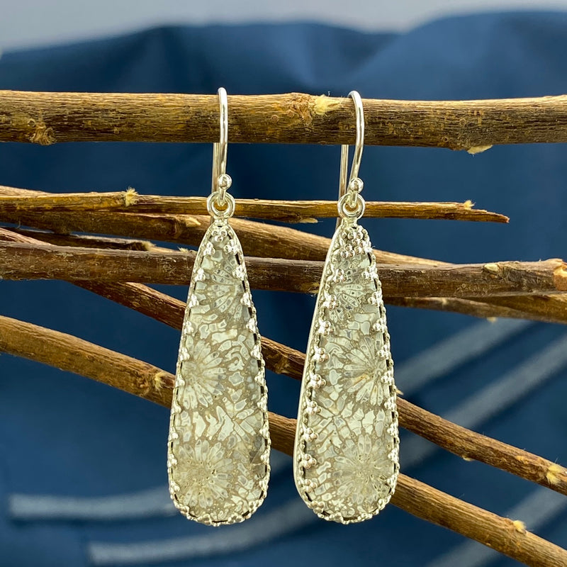 Fossilized Coral Drop Earrings