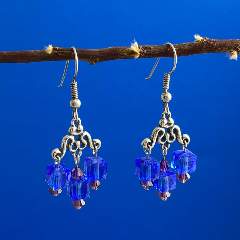 Swarovski Filigree Chandelier Earrings Blue/Purple