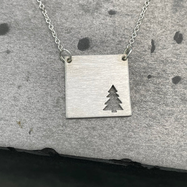 Square Necklace Series - Evergreen Tree