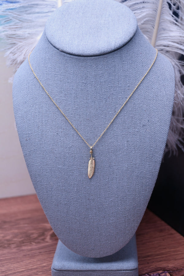 14k Yellow Gold Feather Pendant