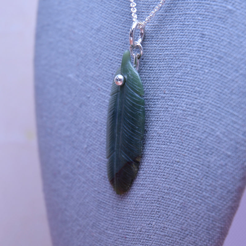 Serpentine Carved Feather Pendant