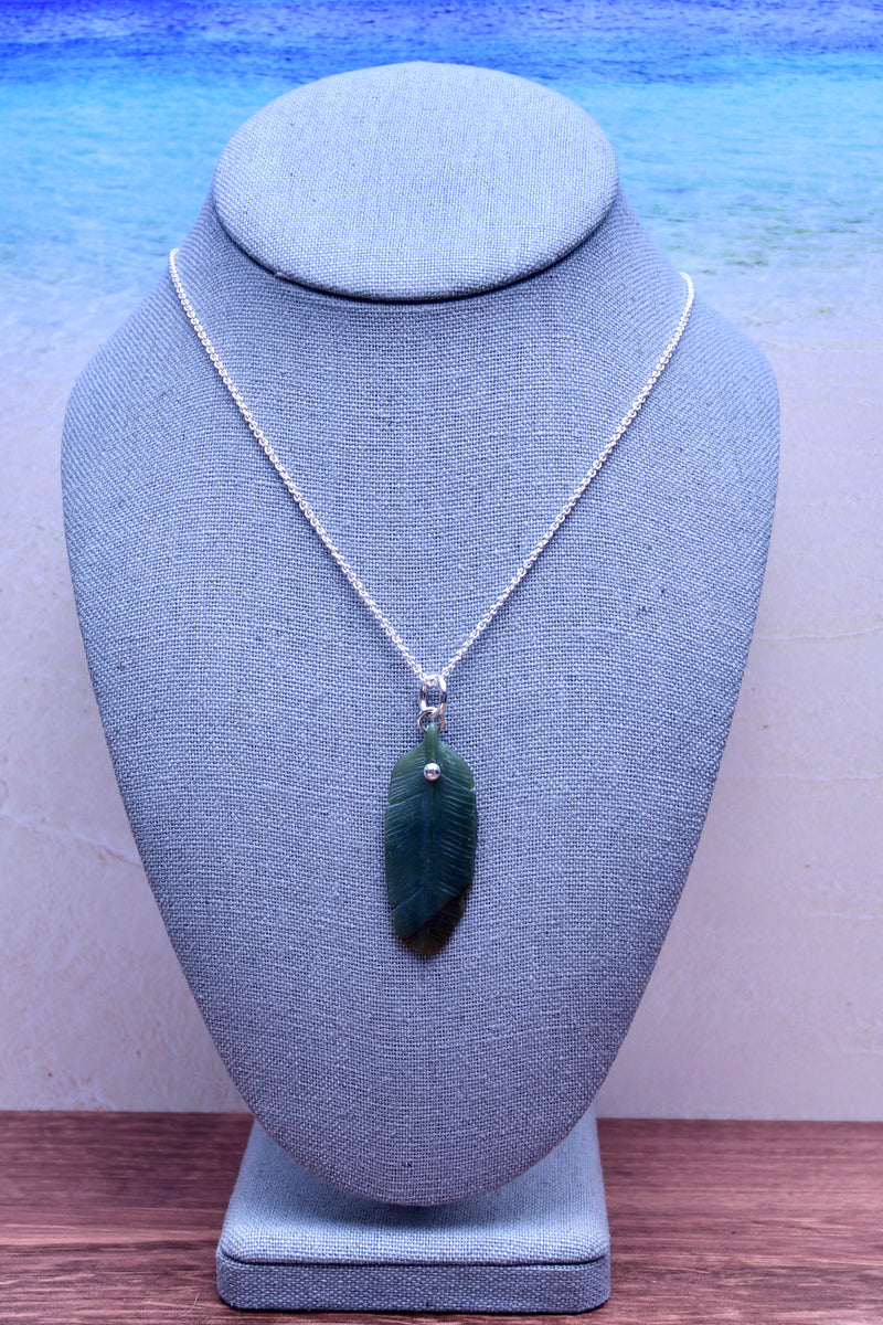 Serpentine Carved Feather Pendant