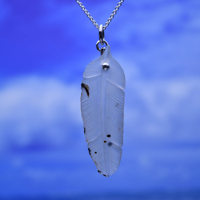Montana Agate Carved Feather Pendant