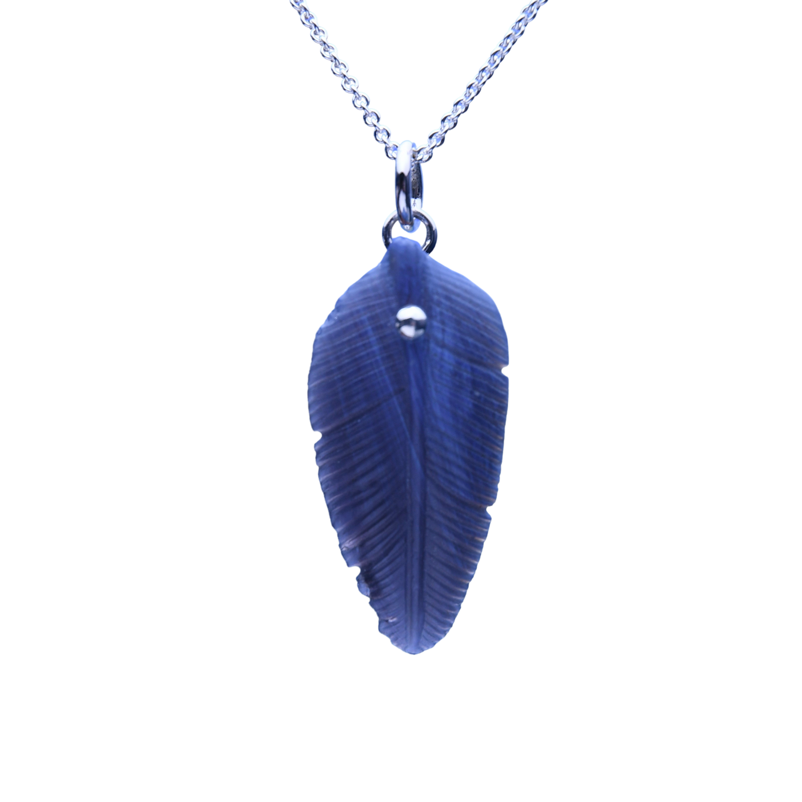 Leland Blue Carved Feather Pendant Dark – Allie Perry Designs - Main Image