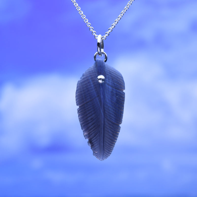 Leland Blue Carved Feather Pendant Dark