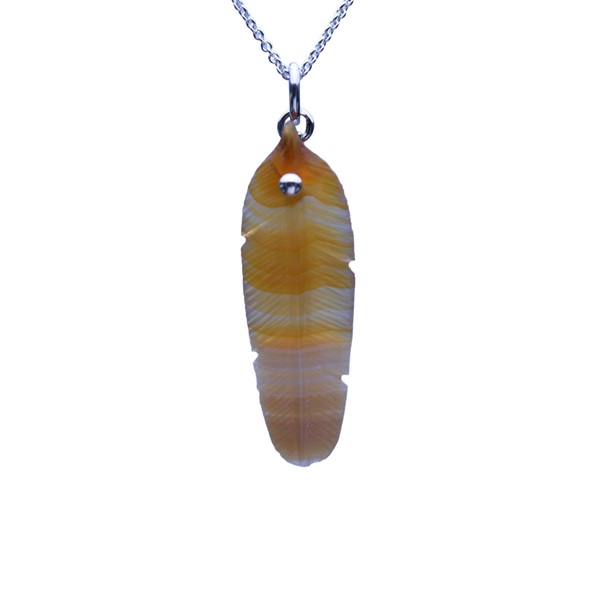 Honey Agate Carved Feather Pendant