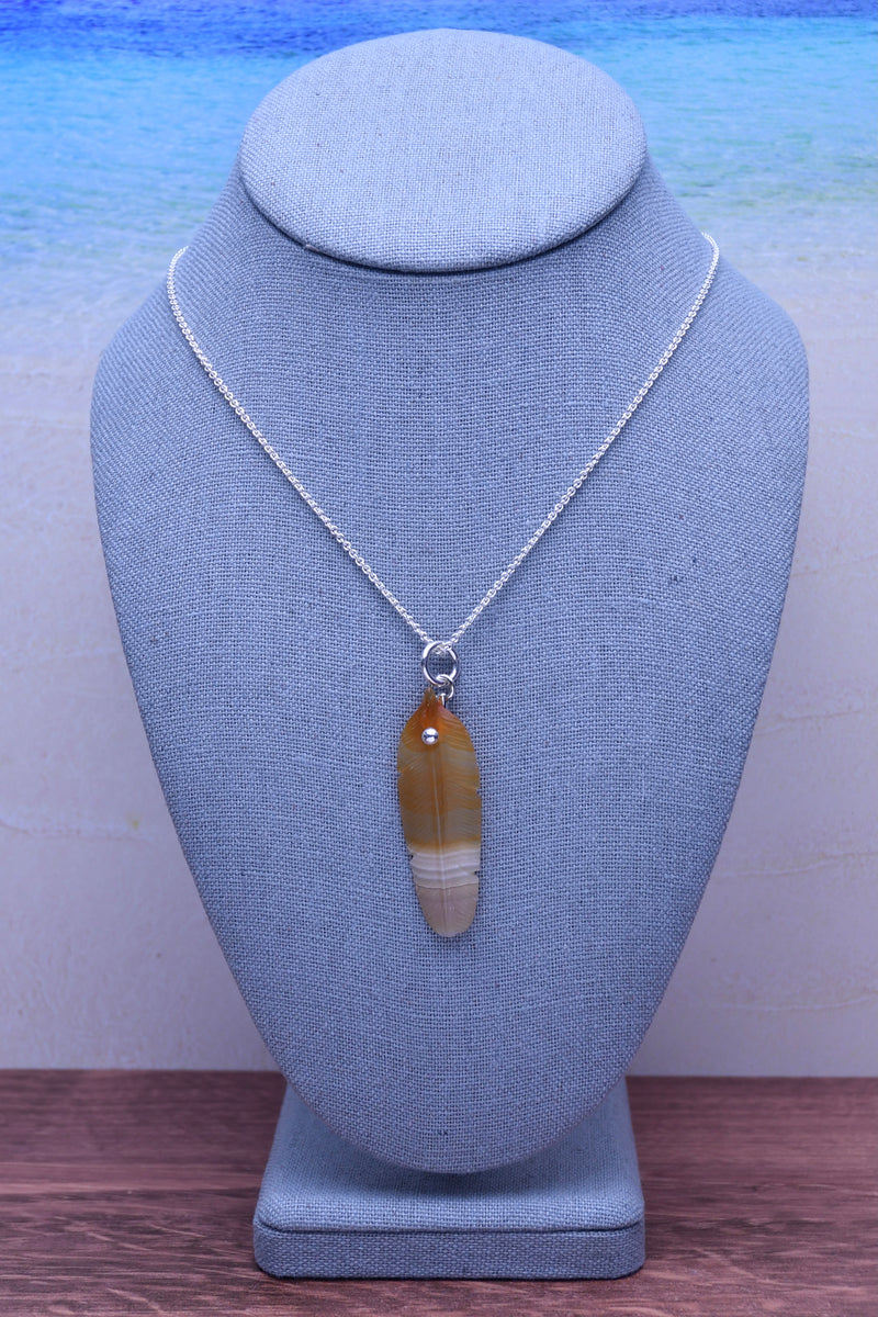 Honey Agate Carved Feather Pendant