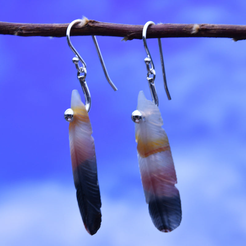 Piranha Agate Carved Feather Earrings
