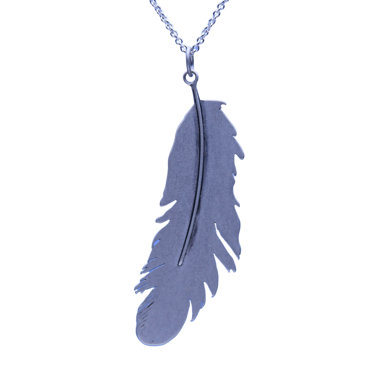 Flat Feather Pendant Large Left-sweeping