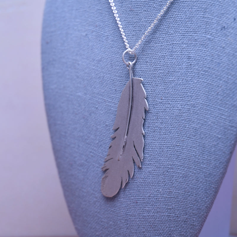 Flat Feather Pendant Large Left-sweeping