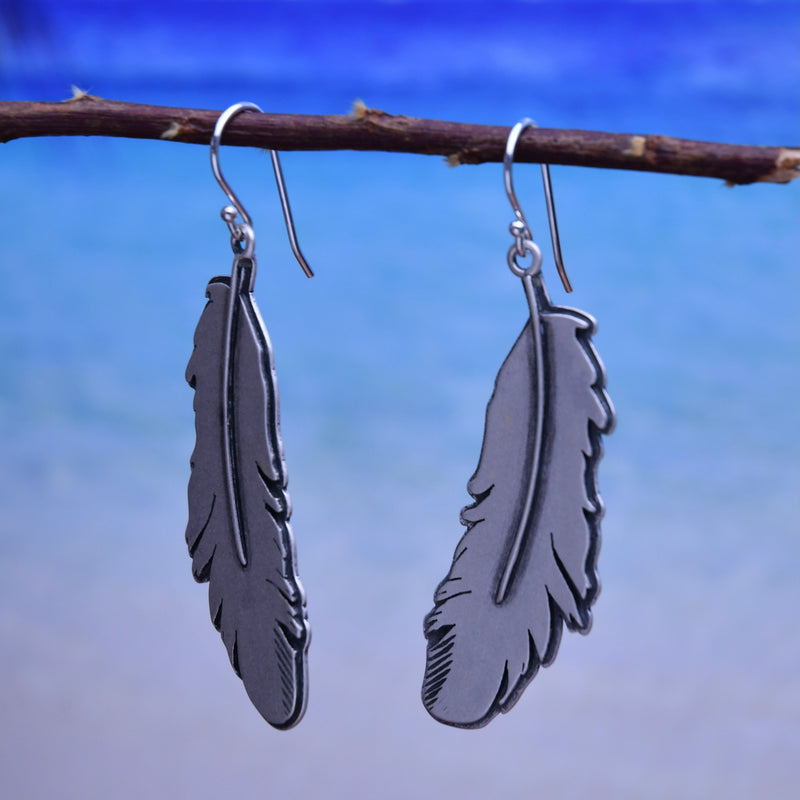 Flat Feather Double Layer Drop Earrings