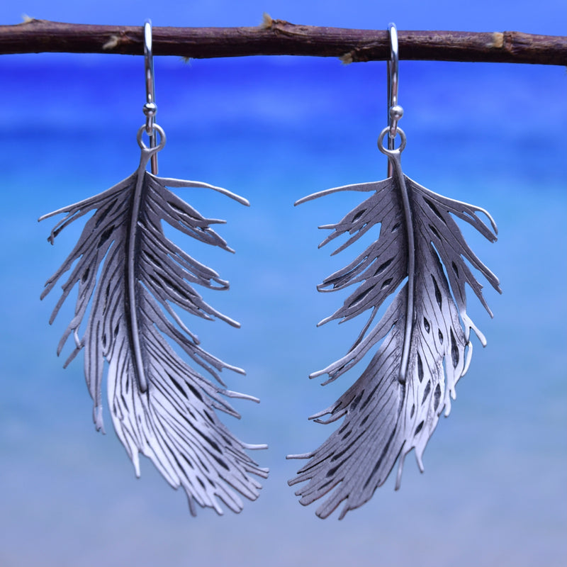 Fluffy Feather Drop Earrings Large