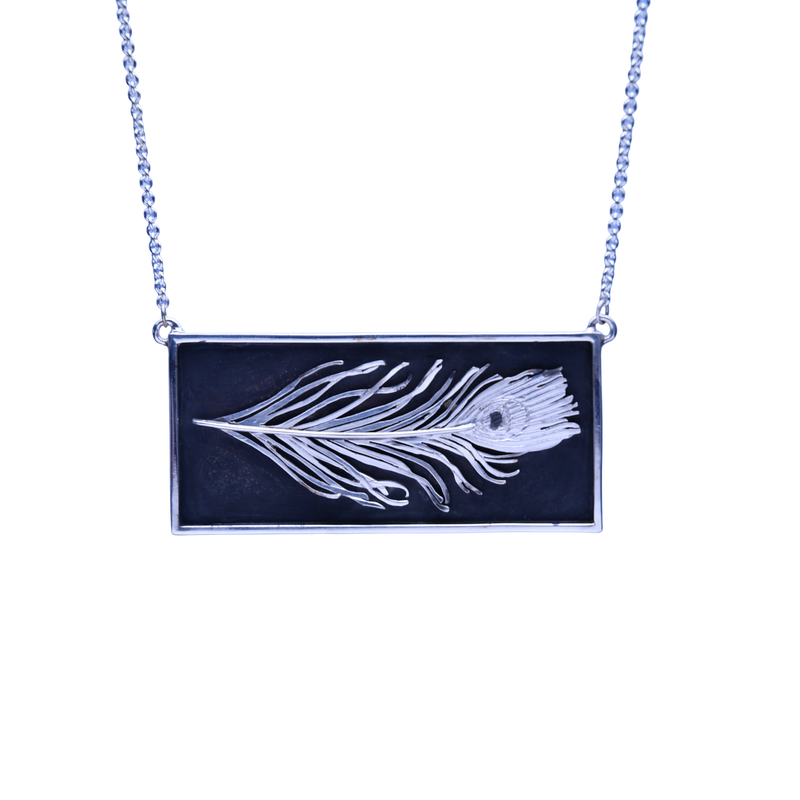 Peacock Feather Shadow Box Station Necklace