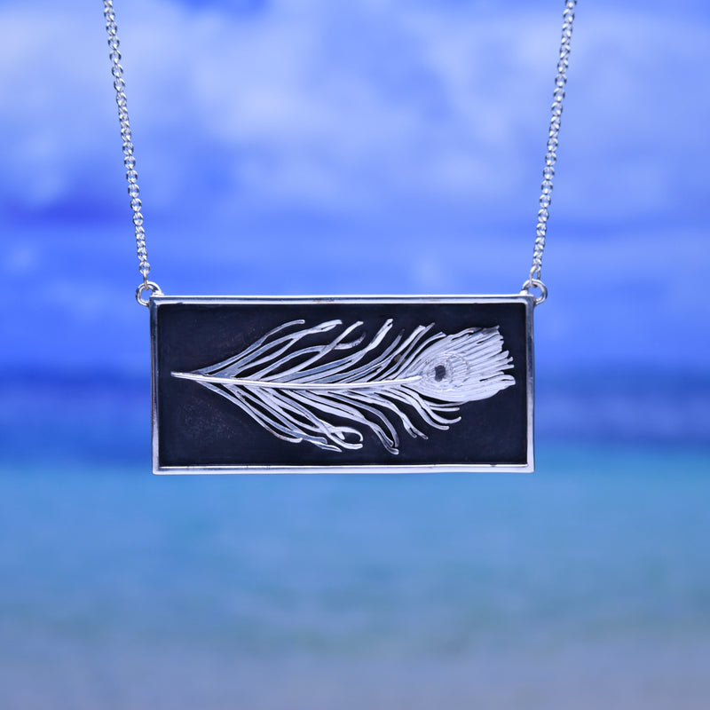 Peacock Feather Shadow Box Station Necklace