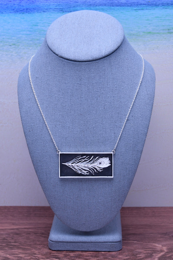Peacock Feather Shadow Box Station Necklace