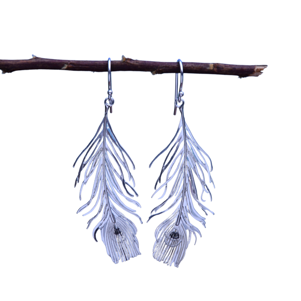 Peacock Feather Drop Earrings Large