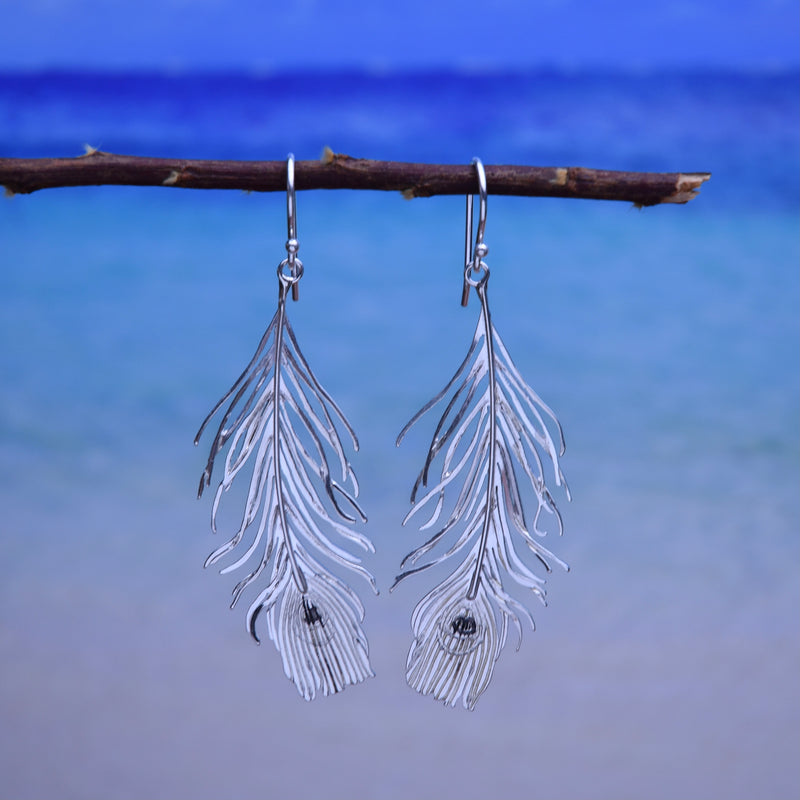 Peacock Feather Drop Earrings Large