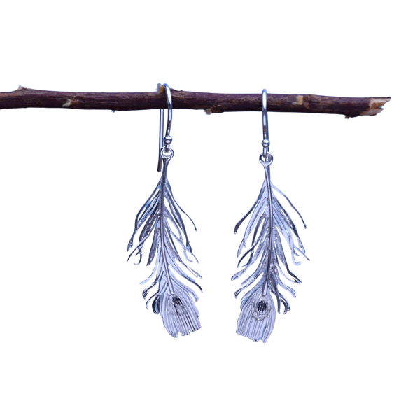 Peacock Feather Drop Earrings Small