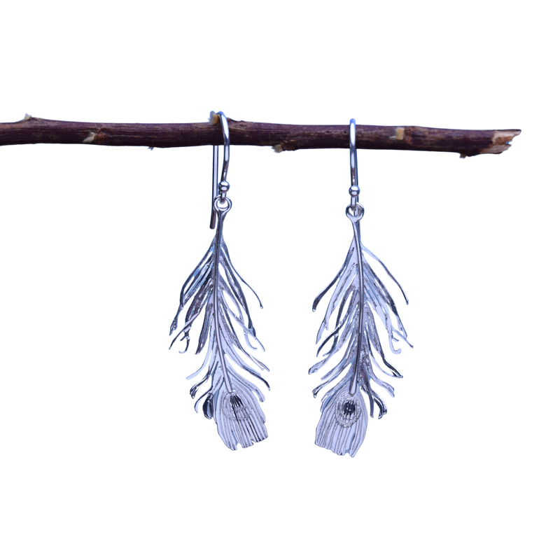 Peacock Feather Drop Earrings Small