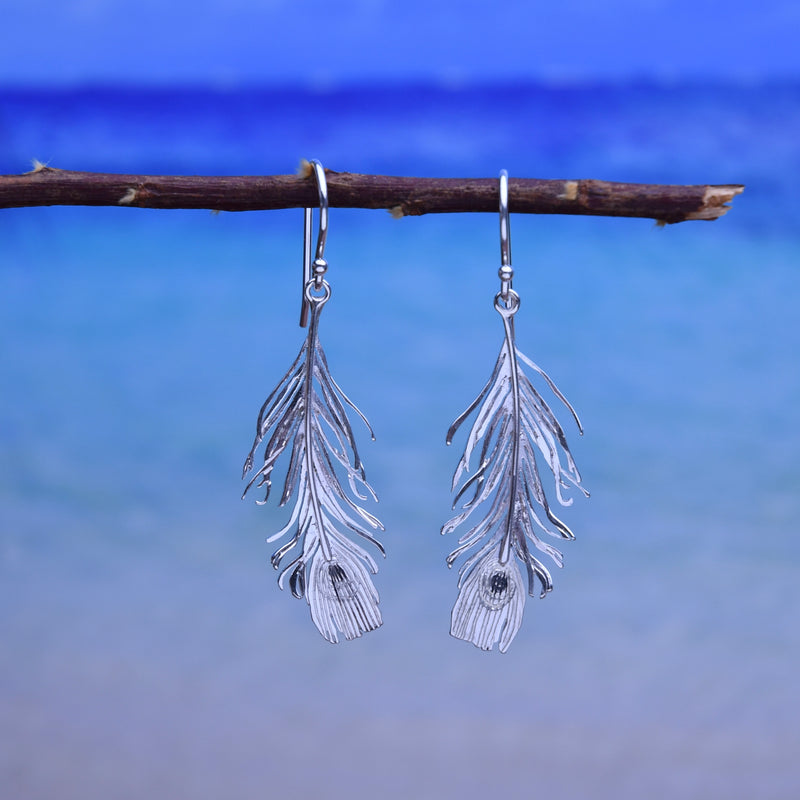 Peacock Feather Drop Earrings Small