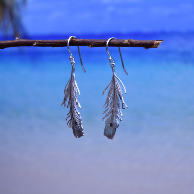 Peacock Feather Drop Earrings Small