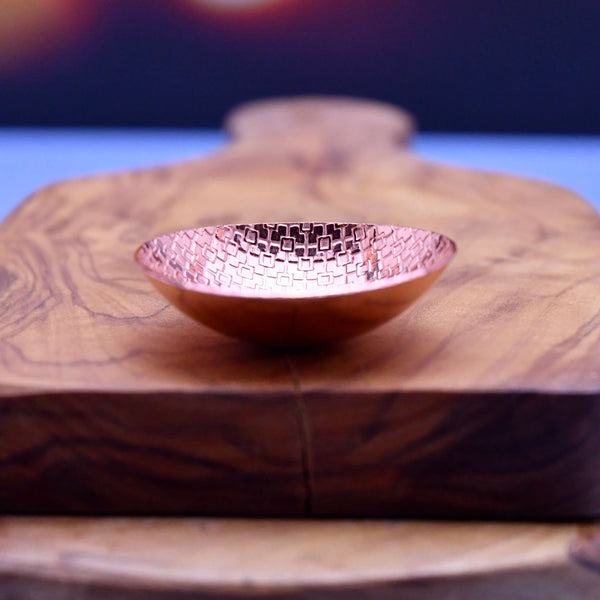 Hand-forged Mini Copper Bowl -  Square Weave Pattern