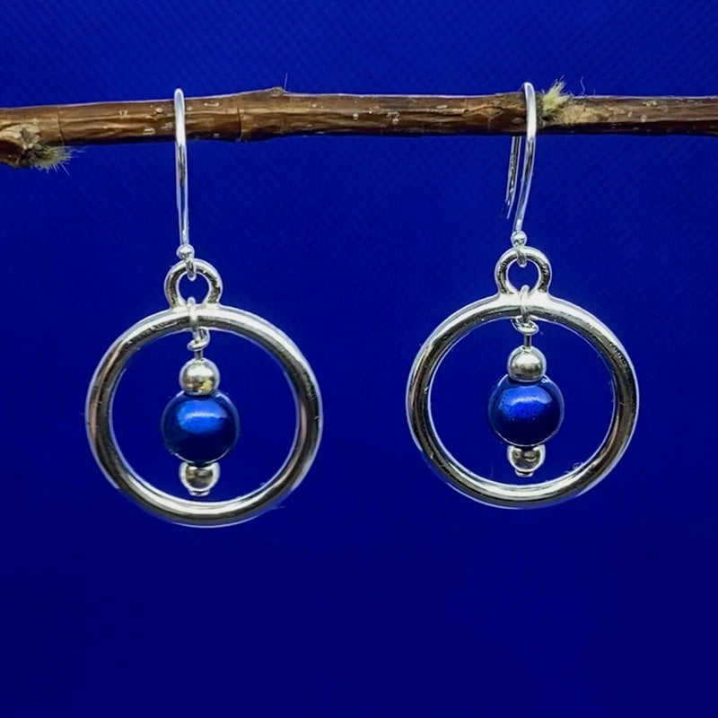 Blue Glass Annulet Earrings