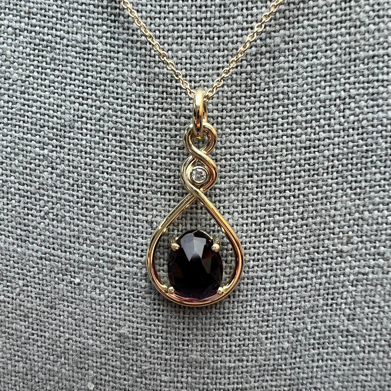 14k Yellow Gold Amethyst & Diamond Twist Pendant