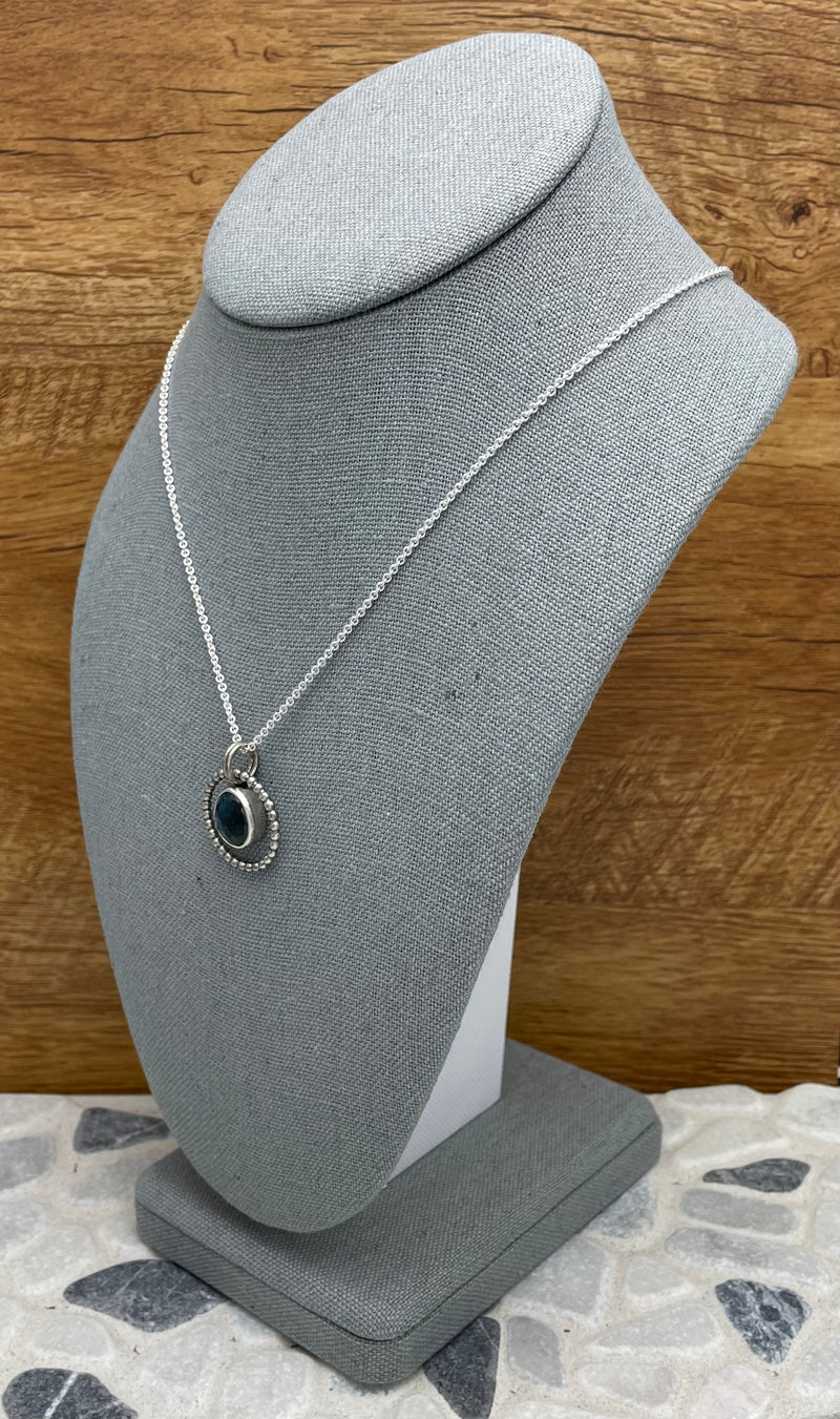 Teal Moss Kyanite with Beaded Circle in Sterling Silver
