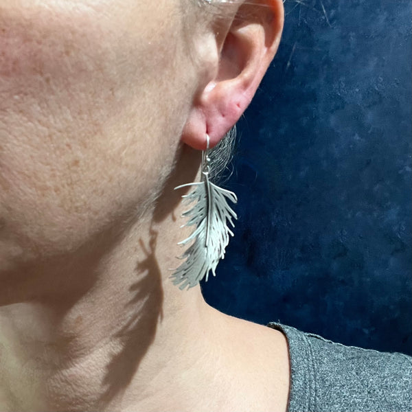 Fluffy Feather Drop Earrings Large