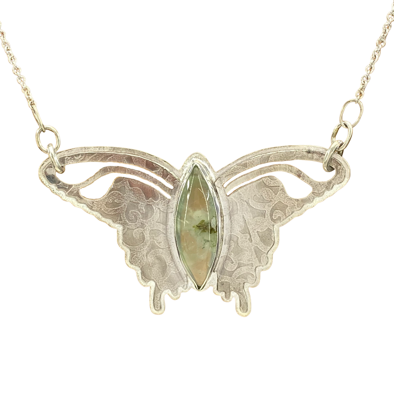 Pierced and Patterned Butterfly with Prehnite