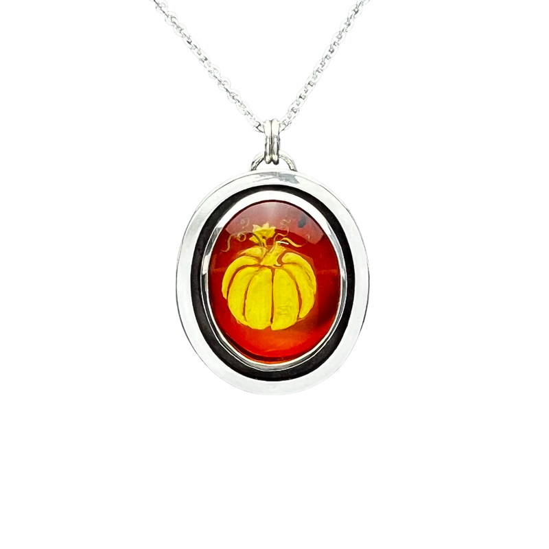 Hand Carved Baltic Amber Oval Pumpkin Pendant